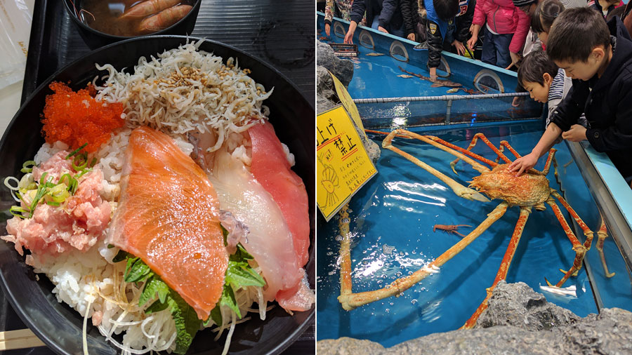 海鮮丼とタカアシガニ